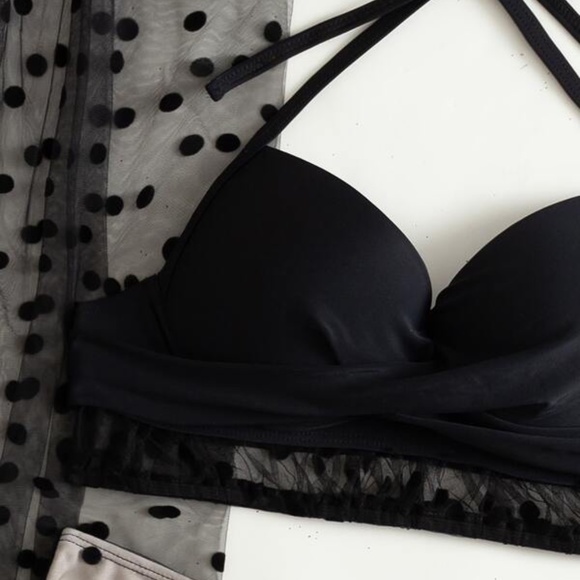 Black Polka Dot Bikini Skirt Beach Swim Set - Picture 5 of 11